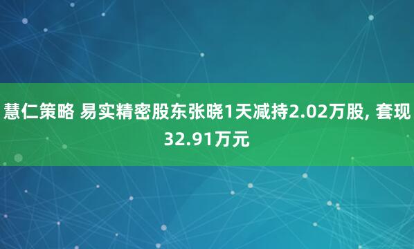 慧仁策略 易实精密股东张晓1天减持2.02万股, 套现32.91万元